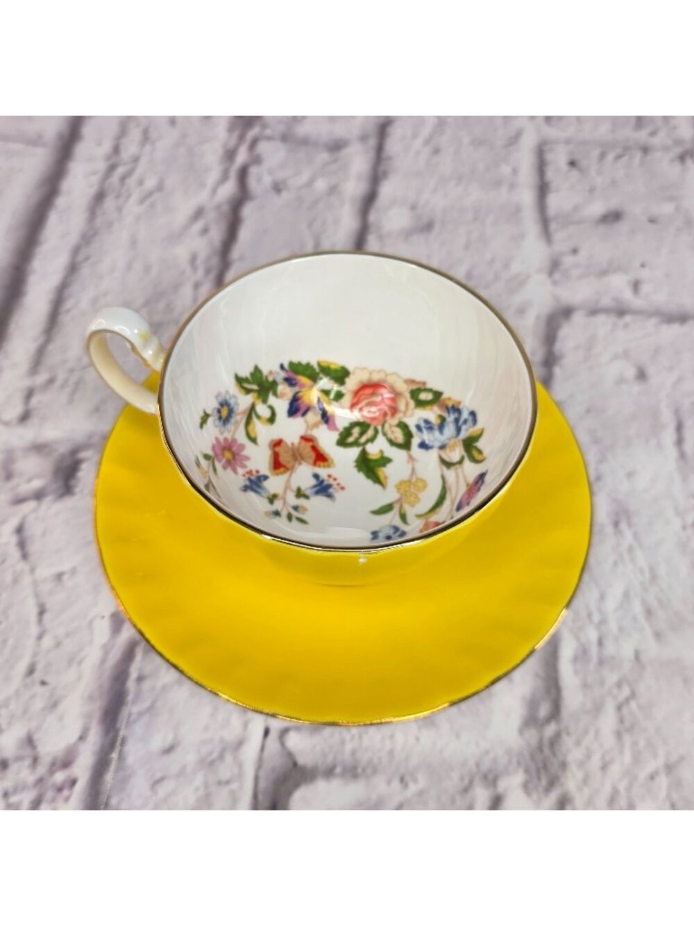 Vintage Rare Aynsley Cottage Garden Bone China Large Teacup and Saucer Set RARE